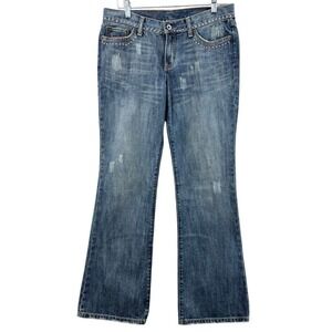 X2 Denim Laboratory Jeans Womens Sz 8 Flare Blue Studded Distressed Y2K Boho